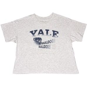 Yale University Graphic Tee Womens Large Gray Boxy Crop Bulldog Shirt
